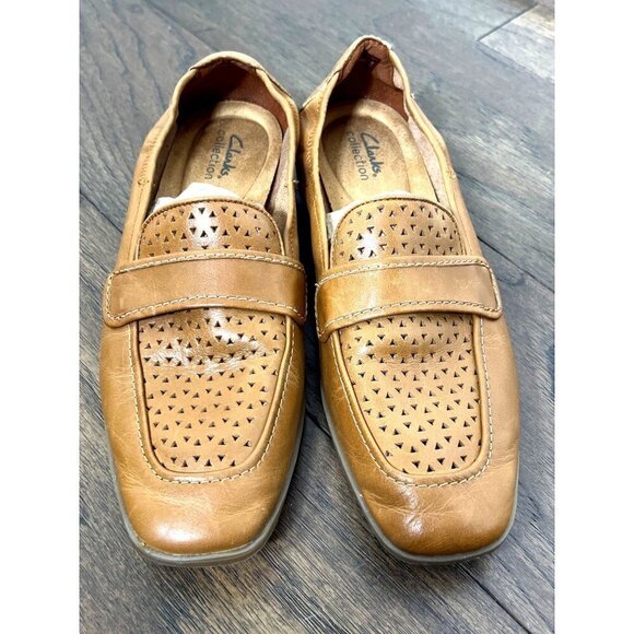 CLARKS COLLECTION Lyrical Way Perforated Leather Loafers Brown Size 10.5 - Picture 1 of 6
